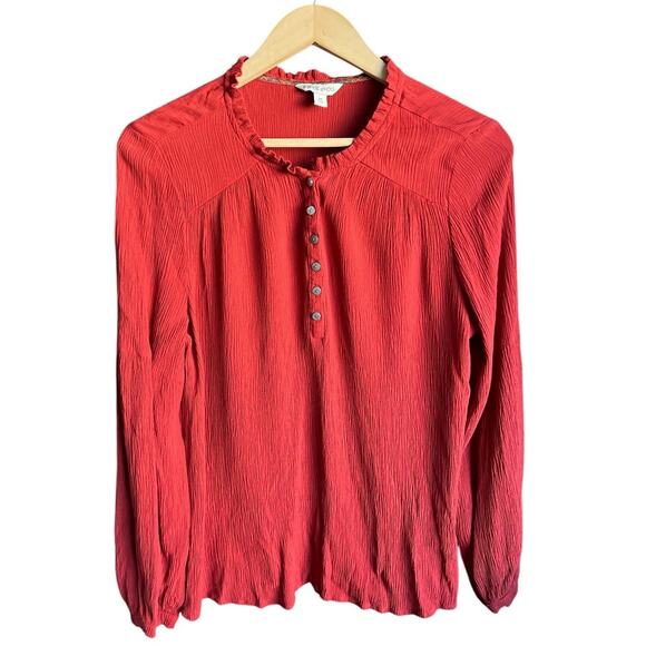 Frye & Co Brick Red Ruffle Collar Long Sleeve Blouse Medium - Picture 1 of 4